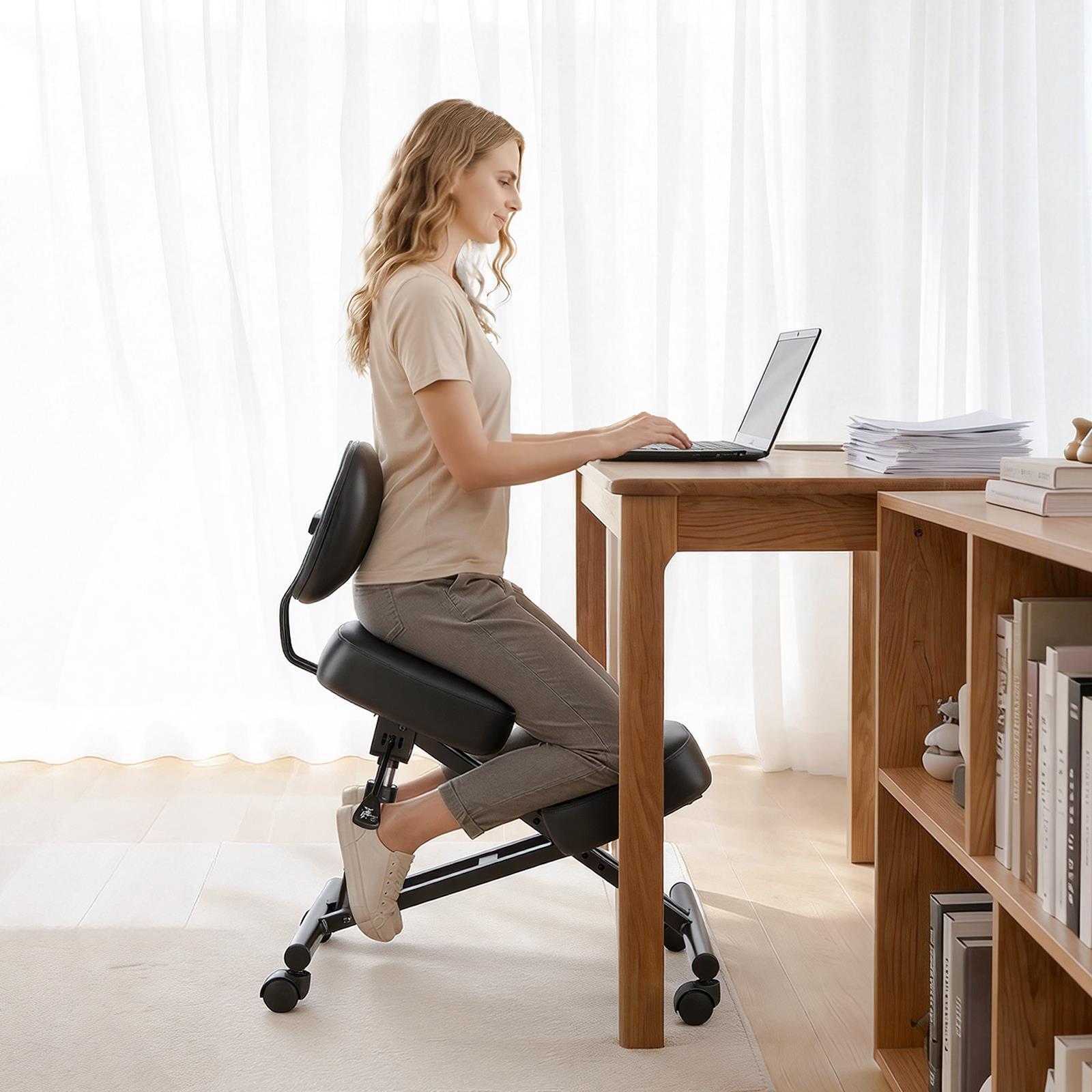 Ergonomic Office Chair - Ergonomische knielstoel met rugleuning, wielen, verstelbare