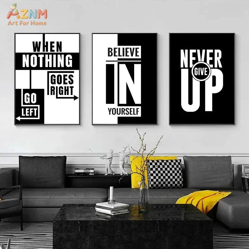Home Office Room Inspiration - AZNM Zwart-wit motiverend citaat canvas wanddecoratie